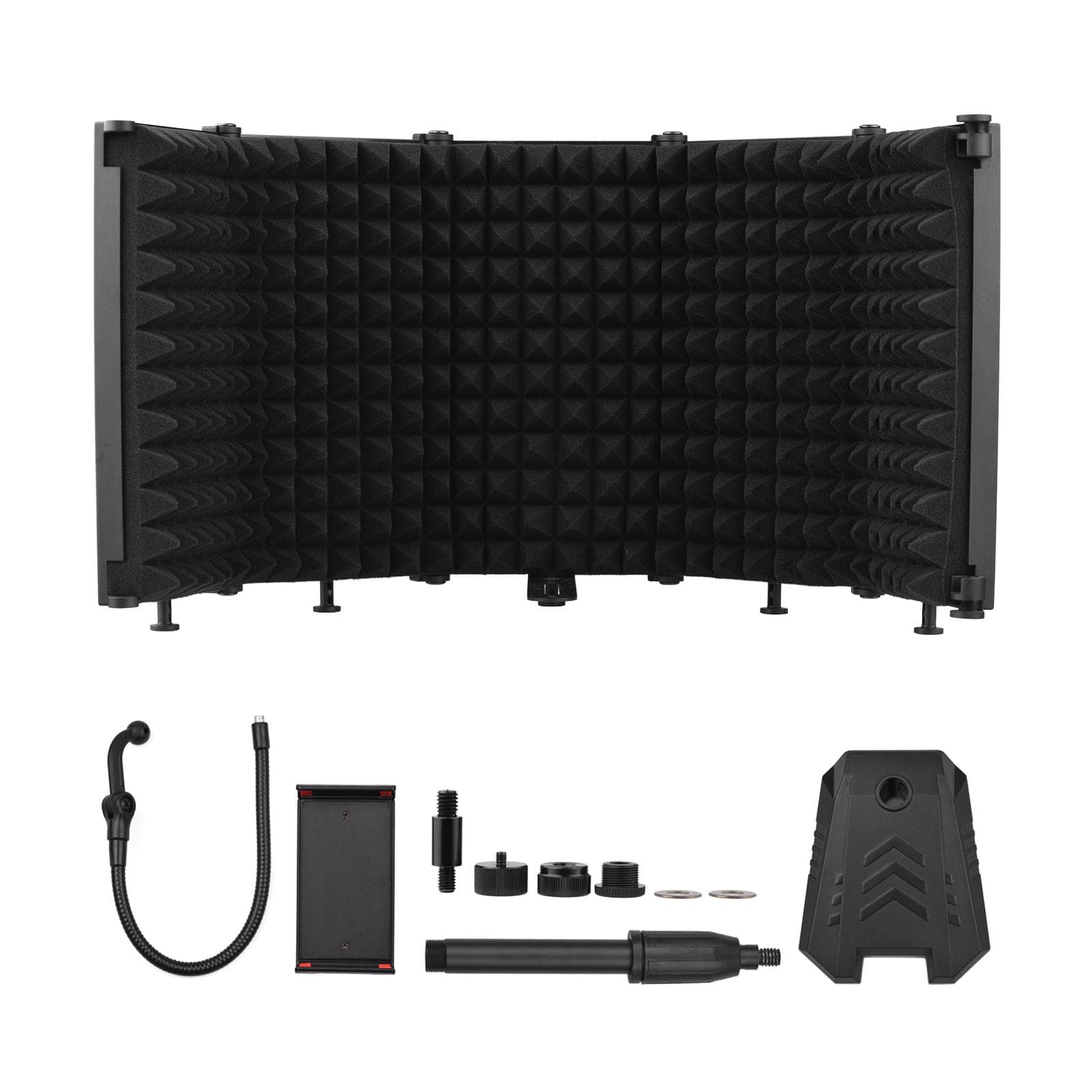 Foldable Microphone Isolation Shield 5-Panel Mic Sound Absorbing Foam Reflector with 3/8 Inch & 5/8 black