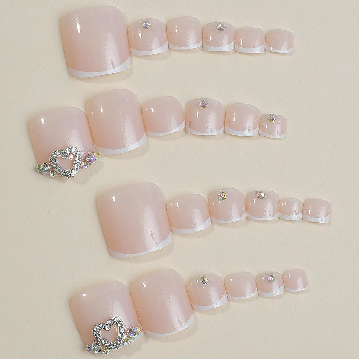 24PCS Short Square Press On Toenails White French Tip Fake Toe Nails With Rhinestone Designs Full Cover Acrylic Toenails For Women Nail Supplies