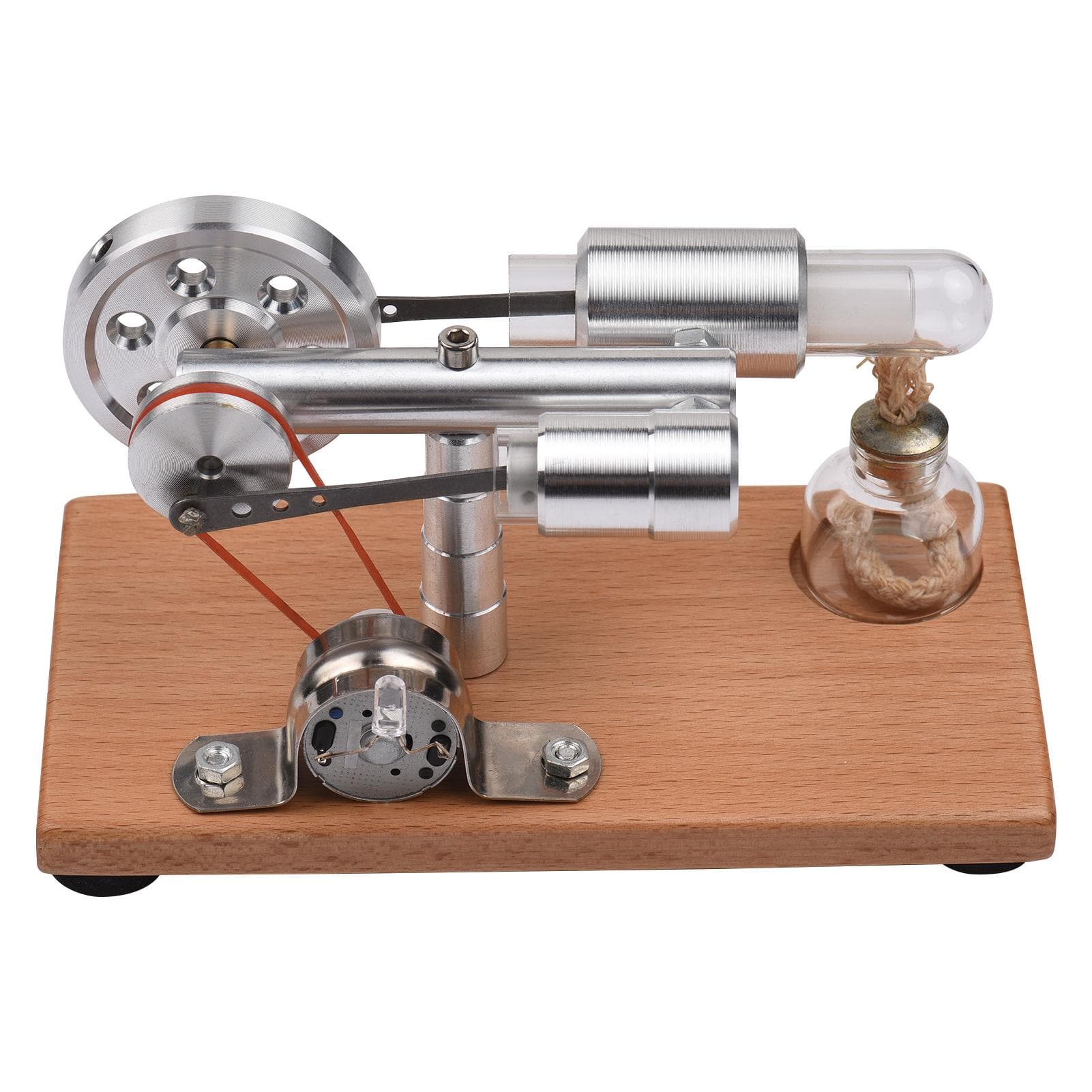 Stirling Engine Kit Electricity Generator Hot Air Motor Model with LED Light Flywheel Design