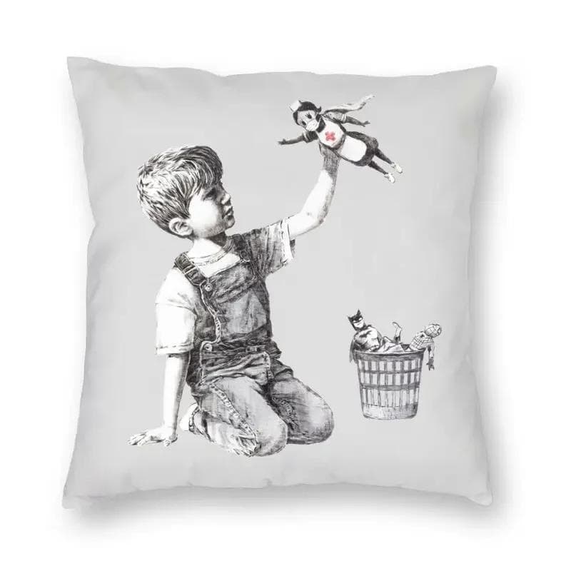Banksy Uncovering Graffiti Pillow Cover Home Decor Cushion Sofa Street Art Cushion Cover Throw Pillow for Car Decorative Cushoin 45x45cm