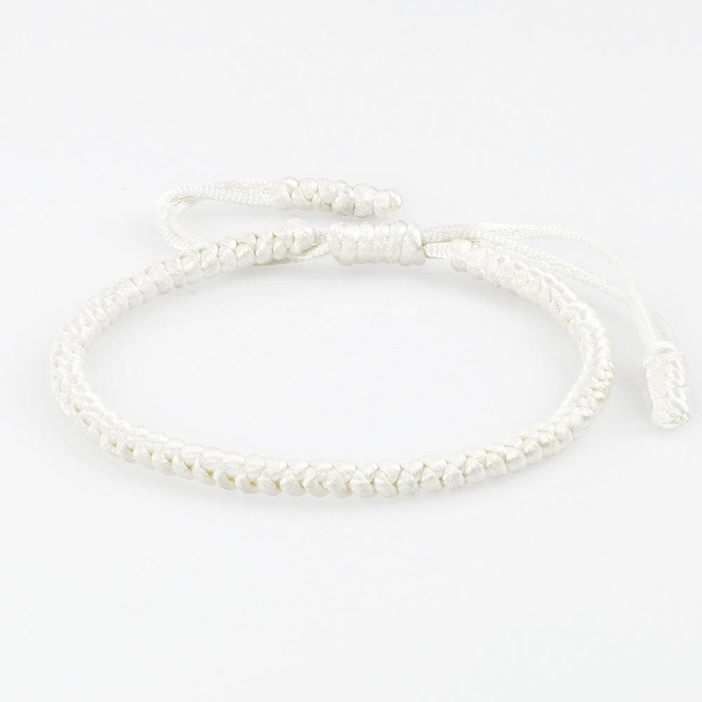 Tibetan Retro Braided Silk Bracelet with Eight-Character Knot for Men and Women white