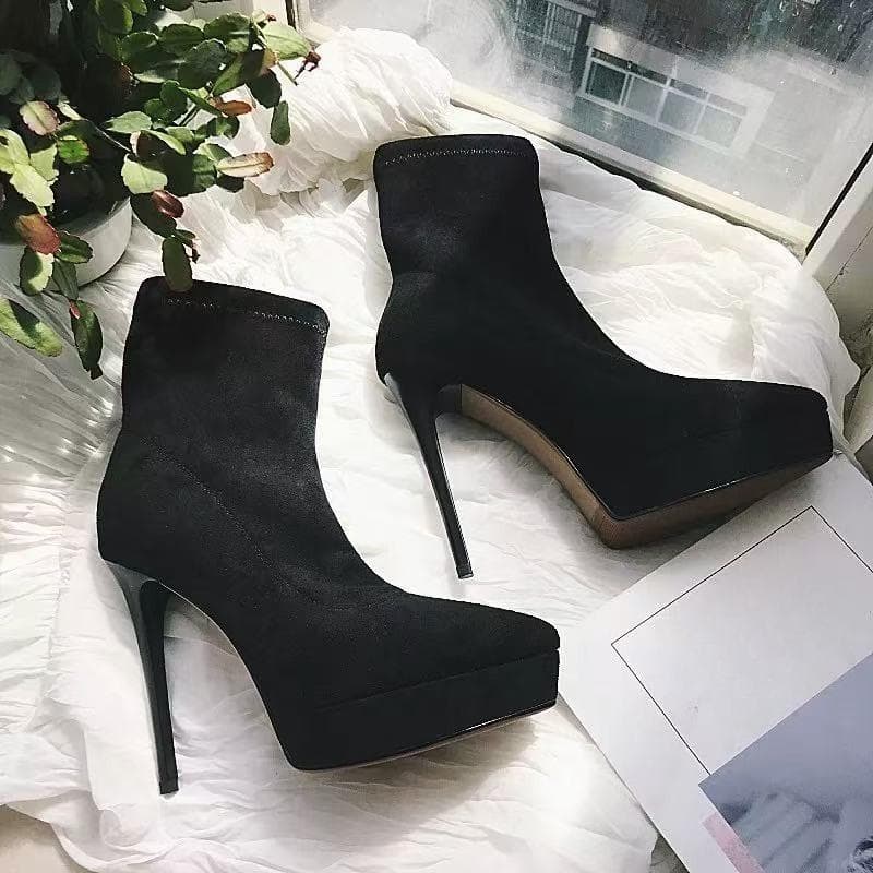 Fall/Winter Stiletto Stretch Boots Pointed Toe Platform Suede Slean Sexy Temperament Booties Comfortable Soft Sole Non slip Design Fashion Style Dail 38