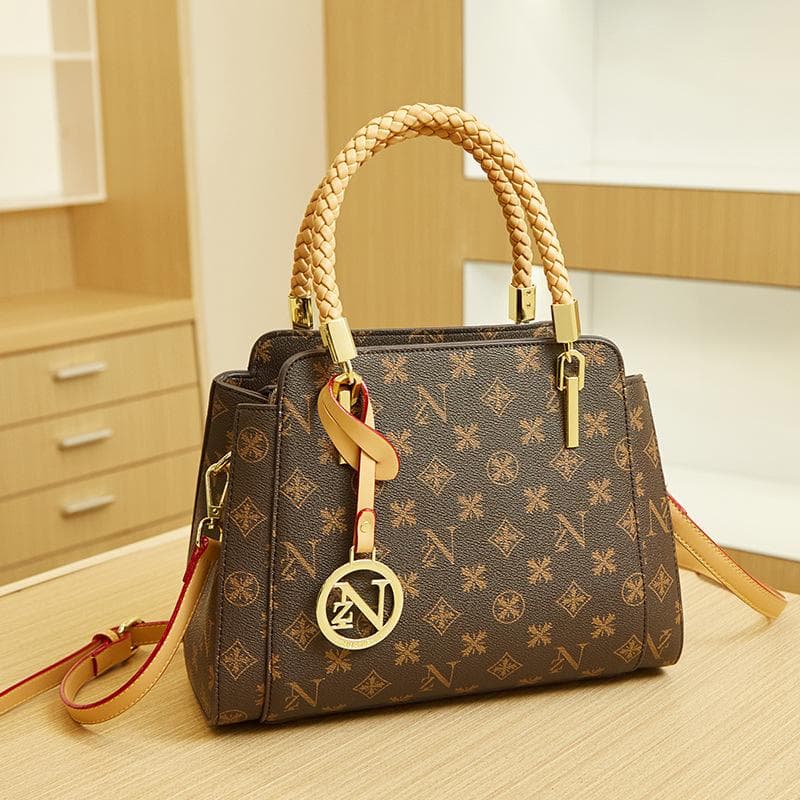 Large-capacity Middle-aged Women's Bag, Fashionable and Versatile, Single-shoulder Crossbody Bag, Women's Printed Handbag khaki