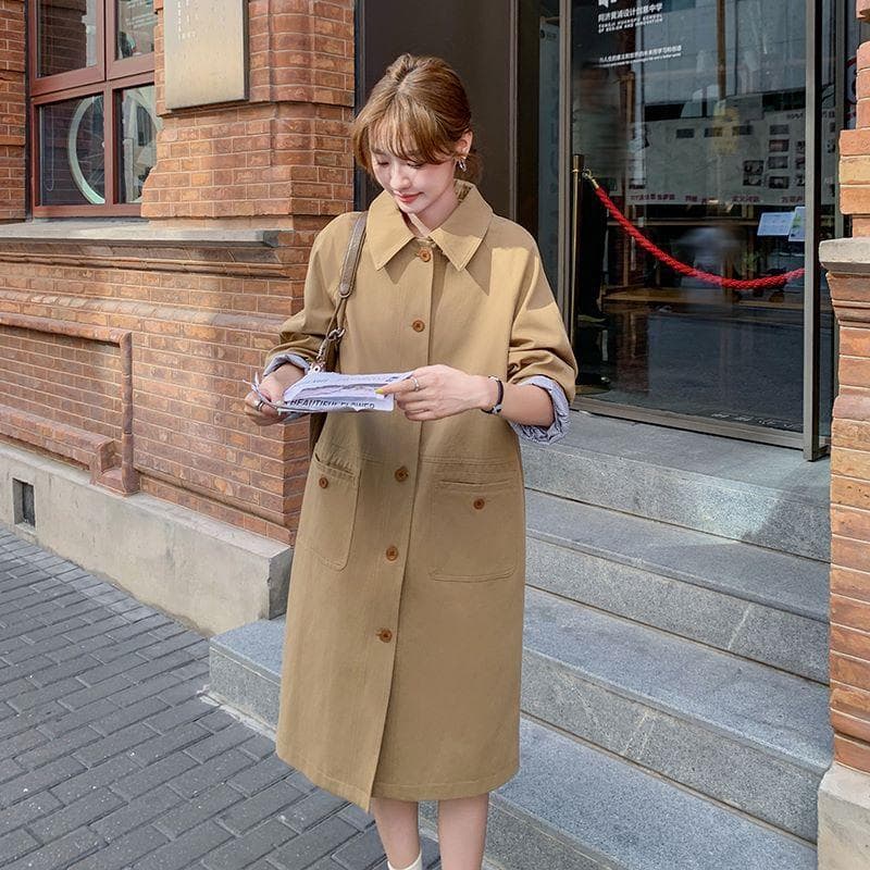 Khaki Super-good-looking Windbreaker Coat for Women, Mid-length, Casual, British-style, Korean-style Coats Are Popular In Autumn This Year XL