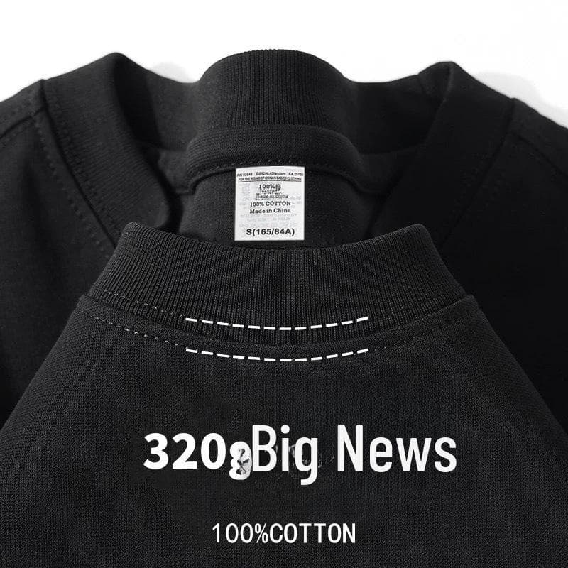 320g Heavyweight White Cotton Short-Sleeve T-Shirt for Men and Women - Thick, Non-Transparent, Loose Fit, Perfect for Summer. S [90-110 jin]