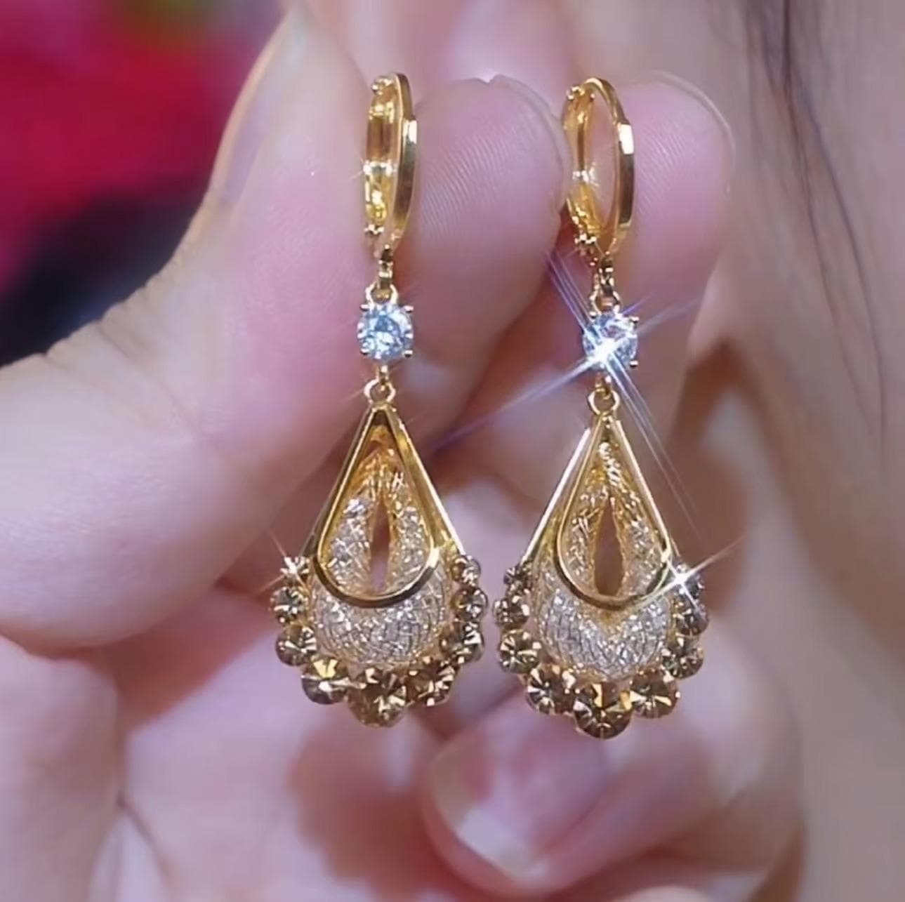 Silk Screen Teardrop Earrings for Women Light Luxury Fashion Atmospheric Earrings gold