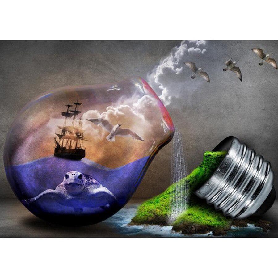 5D Diy Diamond Painting abstract Light bulb sailboat Cross Stitch kit Diamond embroidery 20X30CM
