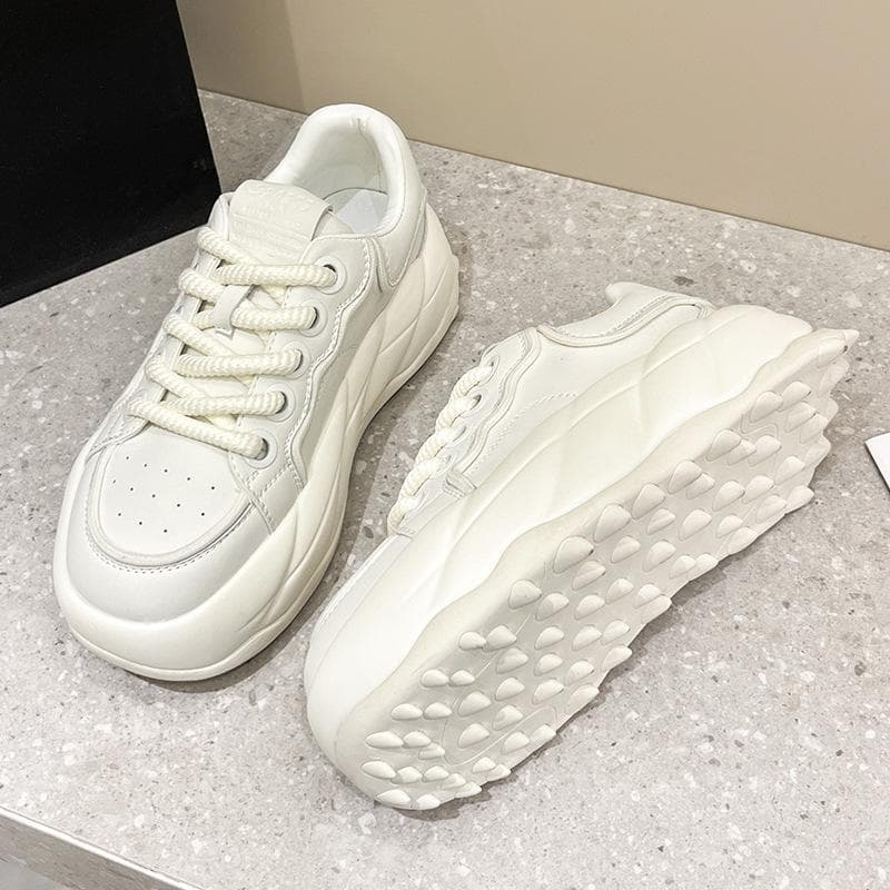 Thick-soled Leather Bread Shoes New All-match Korean Sports and Leisure Shoes with Increased Height and Big Head Small White Shoes for Women 40