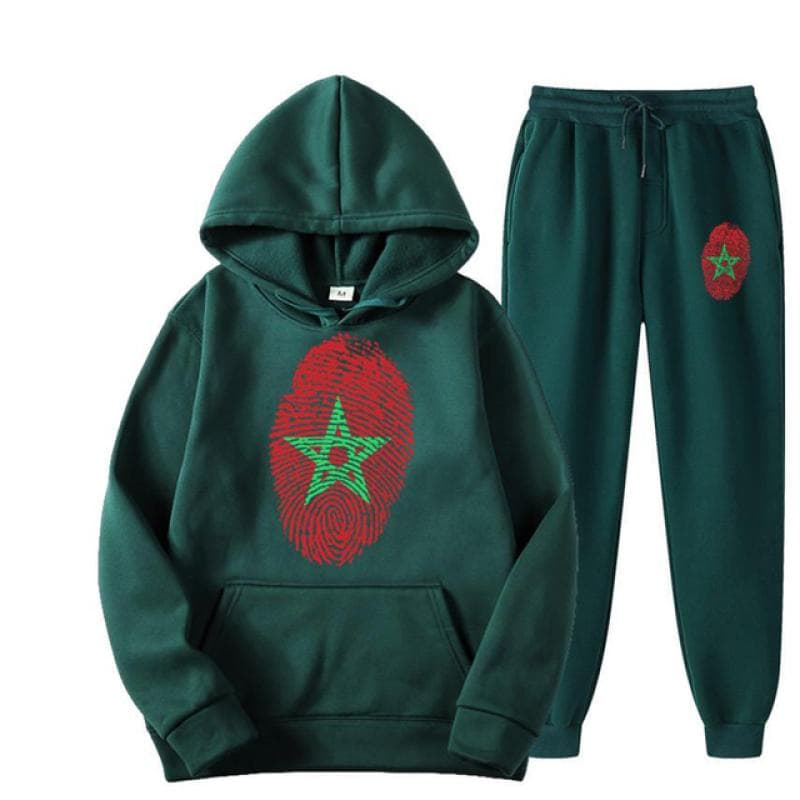 Morocco Flag Fingerprint Print Men Women Tracksuit Set Casual Hoodie+Pants 2pcs Sets Oversized Sweatshirt Fashion Unisex Clothes XXXL
