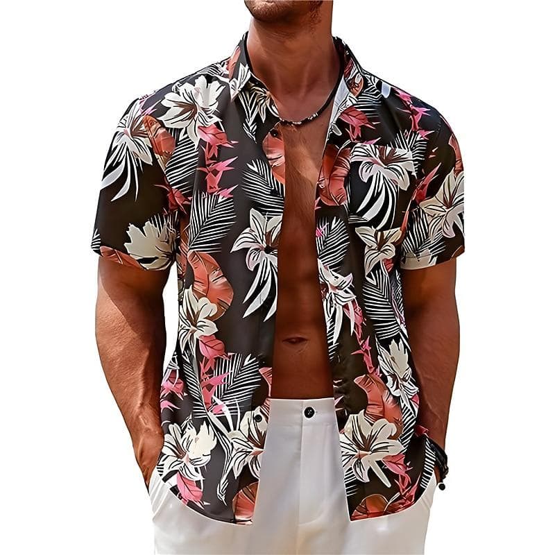 Men's 3D White Orchid Printed Shirt Button Up Shirt Casual Shirt Summer Shirt Short Sleeved Daily Vacation Clothing 2XL grey