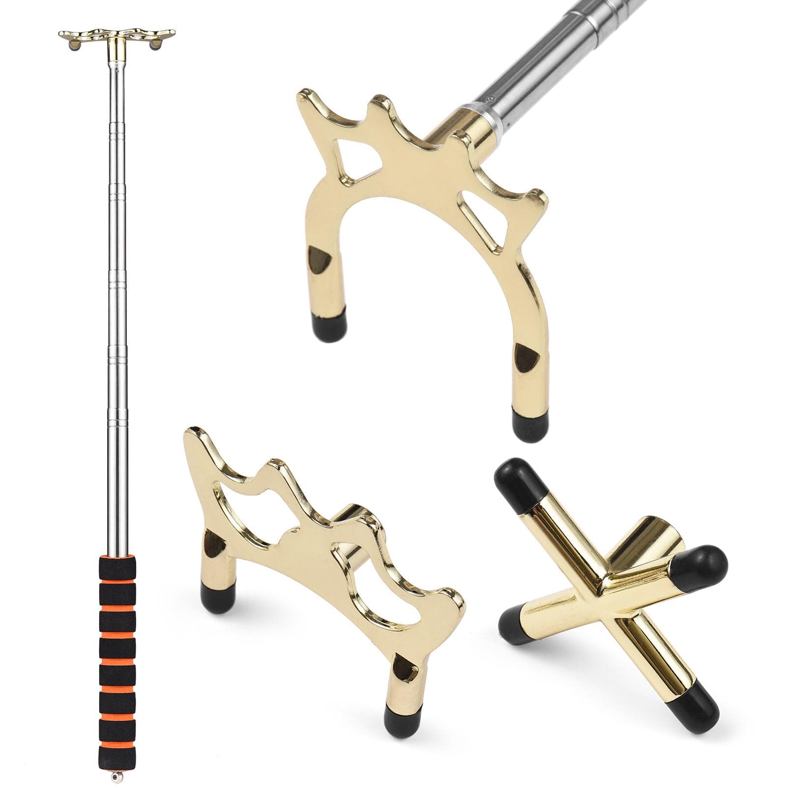 Retractable Billiards Cue Stick Bridge Pool Cue Snooker Pool Bridge Stick with 3 Removable Brass gold