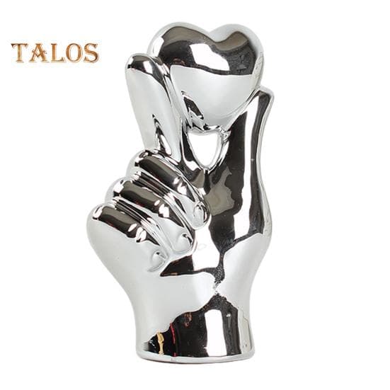 1/2Pcs Love Heart Gesture Figurine Holding Heart Hand Ceramic Statue Sculpture Home Office Wedding Party Desktop Decoration Ornament A silver