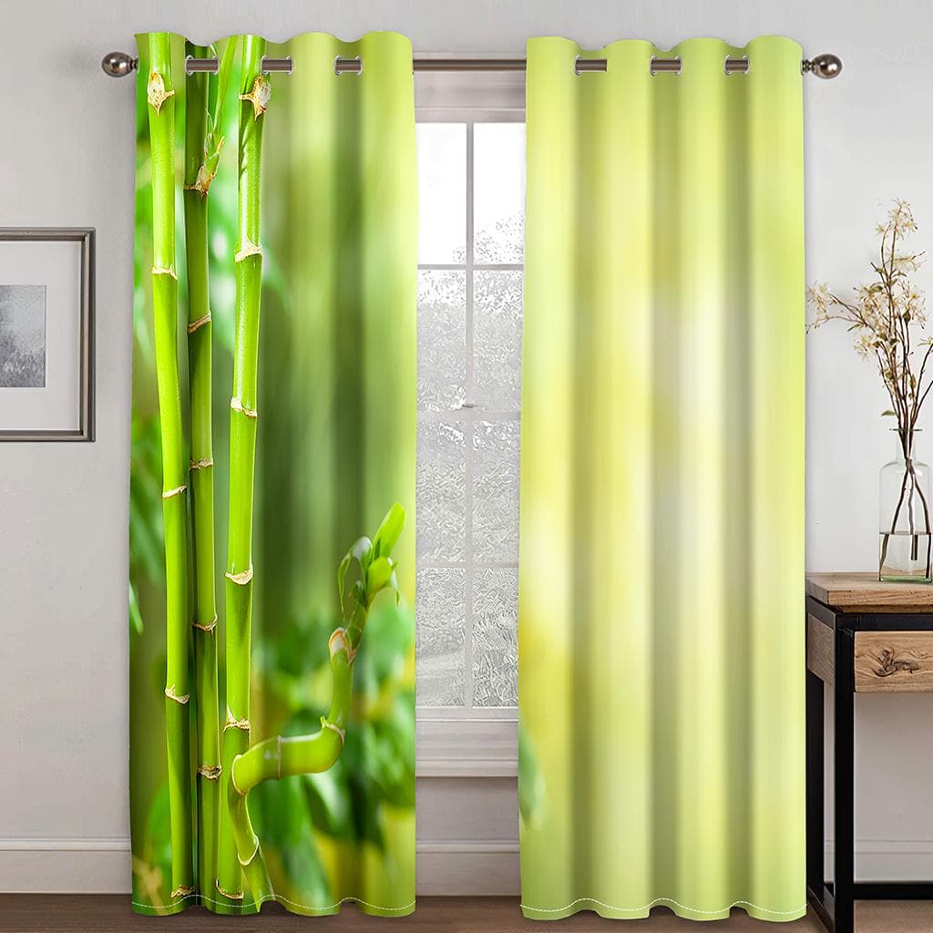 Bamboo Curtains Bamboo 3D Printed Nature Wood Natural Zen Asian Chinese Style Wildlife Home Decor Living Room Bedroom 150W166H(CM)59x65in&Hook