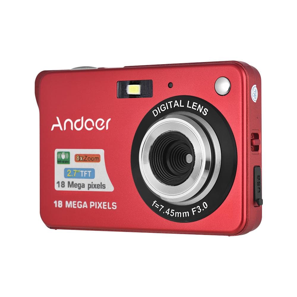 Andoer 18M 720P HD Digital Camera Video Camcorder with 2pcs Rechargeable Batteries 8X Digital Zoom red
