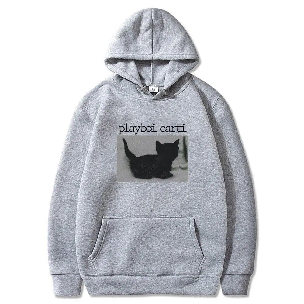 2024 Cartoon Playboi Carti Oversized Hip Hop Hoodie Cute Cat Print Hoodies Harajuku Sweatshirt Regular Mens Tops Men Streetwear L grey