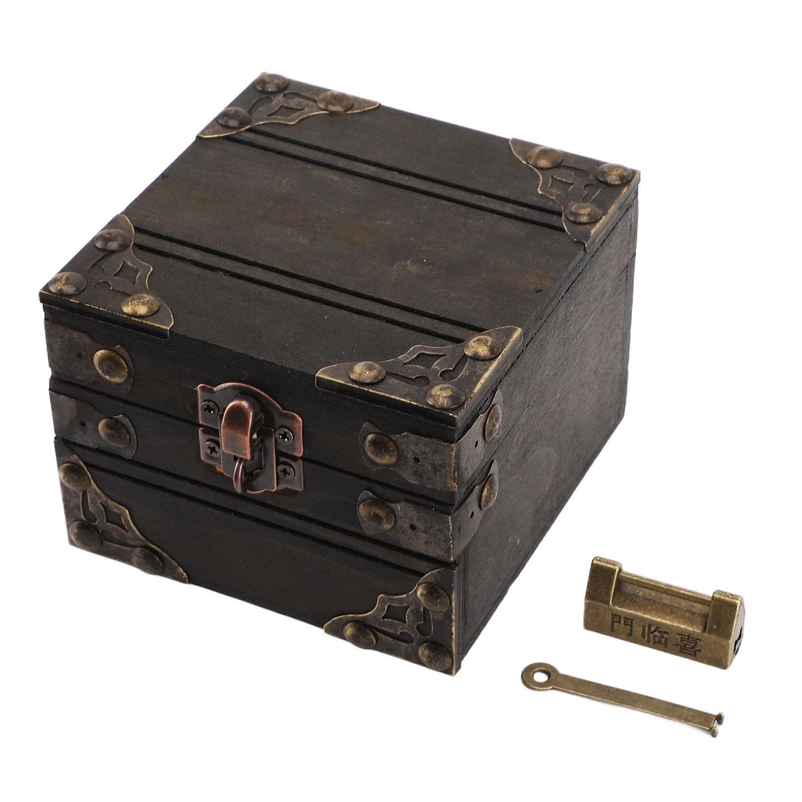 Large Jewelry Box Large Capacity Antique Durable Wood Dark Grey Vintage Jewelry Box with Metal Lock