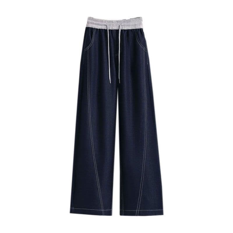 Drawstring Elastic Wide-leg Jeans Women's Meat-covering Summer New Large-size Pear-shaped Loose High-waist Slim Scissor Pants L