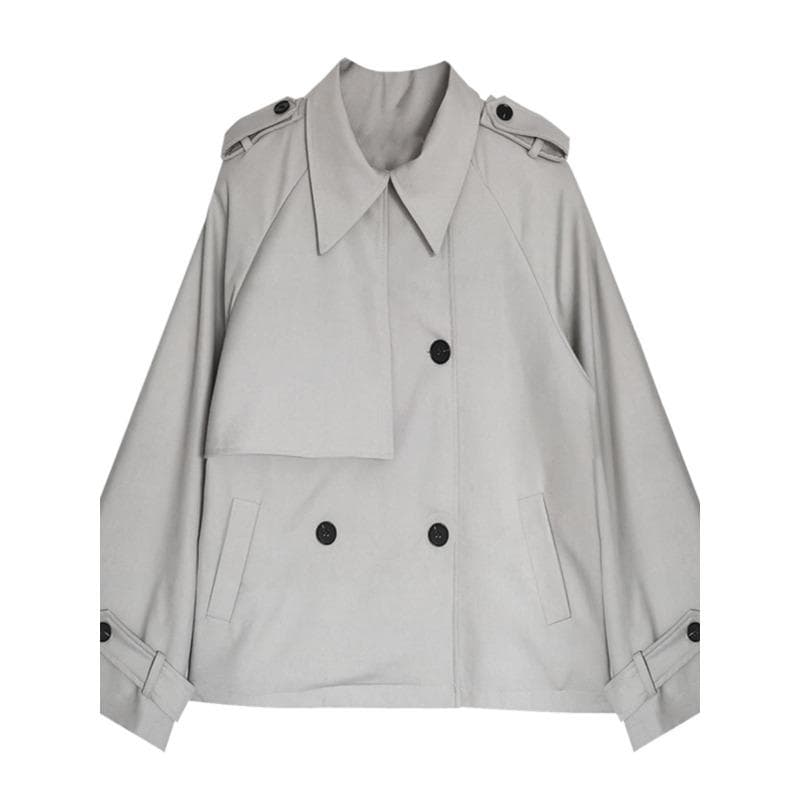 Korean British Style Gray Short Windbreaker Jacket for Women New Style Versatile Temperament for Small People XL