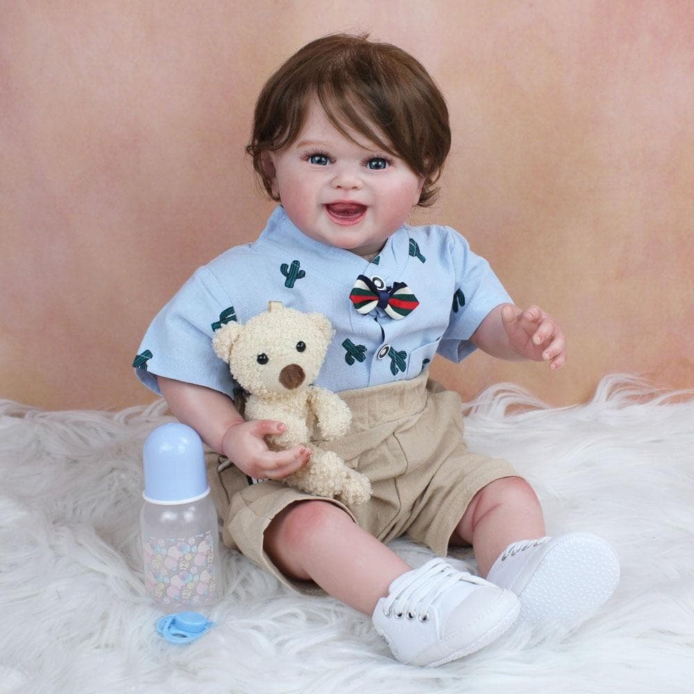 55 CM Reborn Doll Boy Toy For Girl Lifelike 3D Skin With Vascular Vein Soft Silicone Newborn Babies Smiling Art Toddler FInished doll