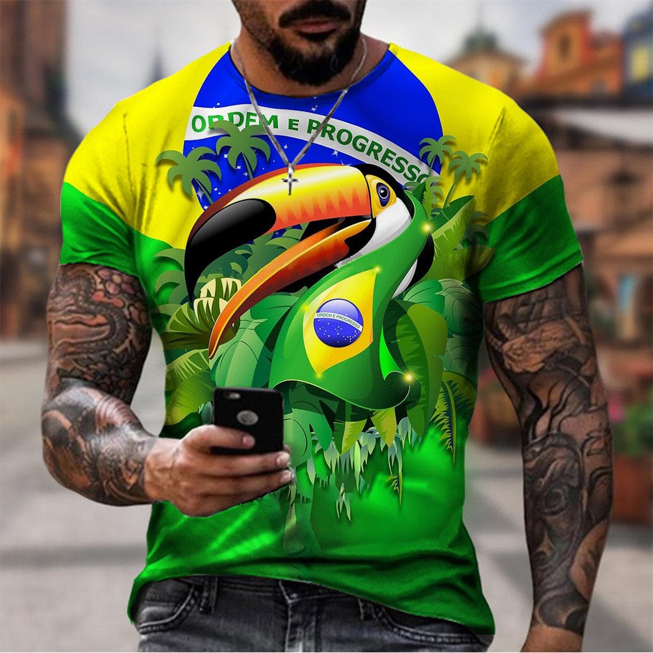 Man Fashion Brazil T Shirt Harajuku Men's Brasil Flag 3D Printing Casual Sports T-shirt Casual Short Sleeve Birl Tshirt M
