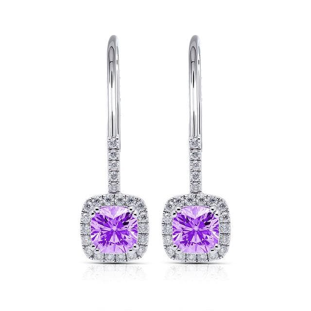 S925 Silver Sterling 1 Carat Diamond Earring For Women Blue Sapphire Ruby Topaz Silver Jewelry Gemstone Diamond Stud Earrings purple