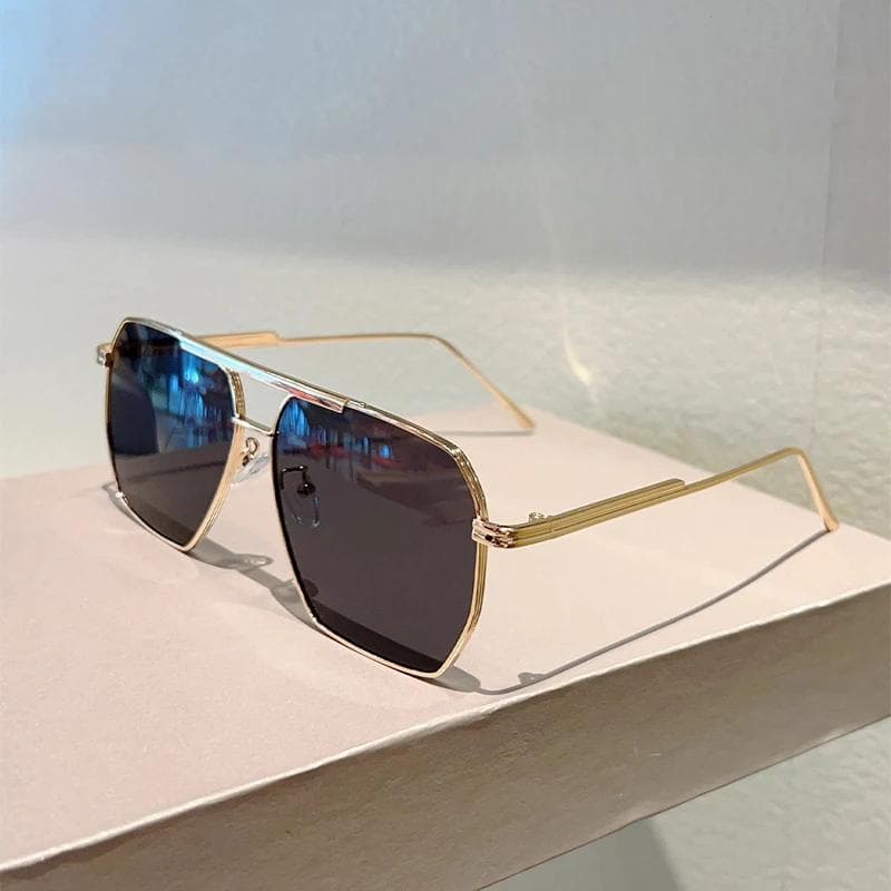 KAMMPT Vintage Oversize Sunglasses Men Double Bridge UV Protection Trendy Design for Driving Outdoor as picture shows