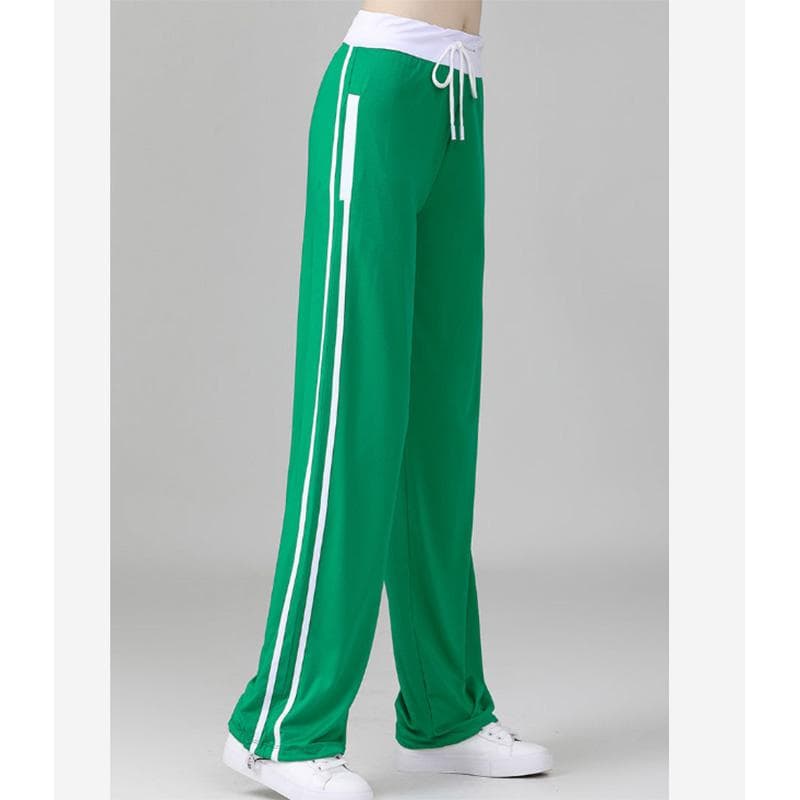 Women's Running Fitness Quick-drying Pants Sports Pants Student Striped Loose Casual Slimming Elastic Straight-leg Pants L