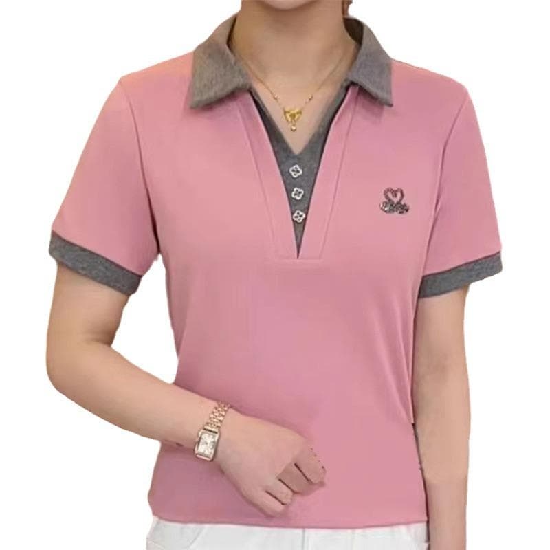 New Summer Short-sleeved Women's T-shirt Temperament Contrasting Shirt for Women Casual and Versatile Slim Top for Women 5XL