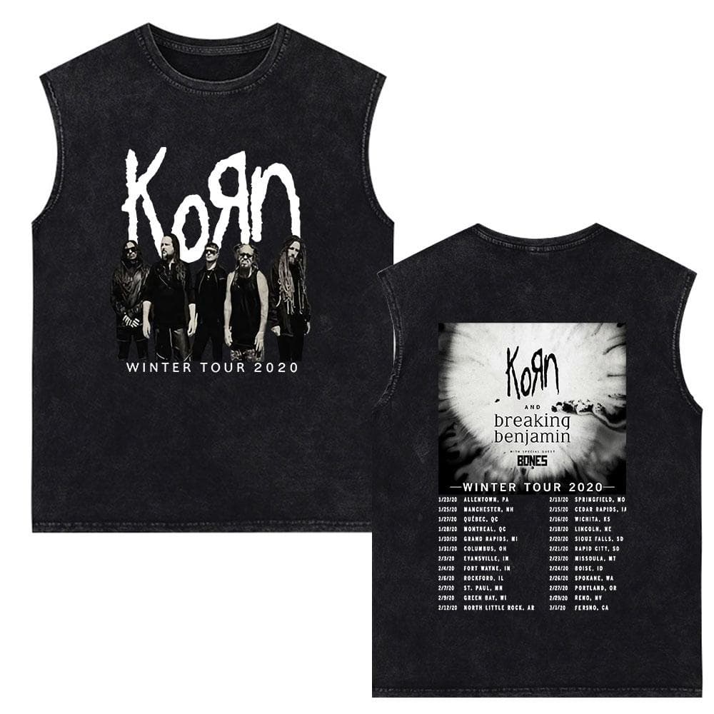 Korn Follow The Leader Rock Band Vintage Washed Tank Tops Men's Gothic Sleeveless Vest Cotton Oversized T-shirts S