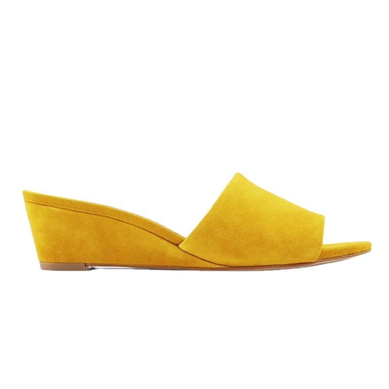 LOSLANDIFEN Women Slippers Elegant Summer 3cm Velvet Mules Wedge Sandals Slippers Open Toe High Heels Casual Dress Woman Shoes 38 yellow