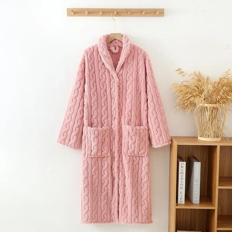New Autumn/Winter Women's Bathrobe Flannel Thickened Warm Buckle Long Dress Solid Color Nightgown Home Fur Ladies L