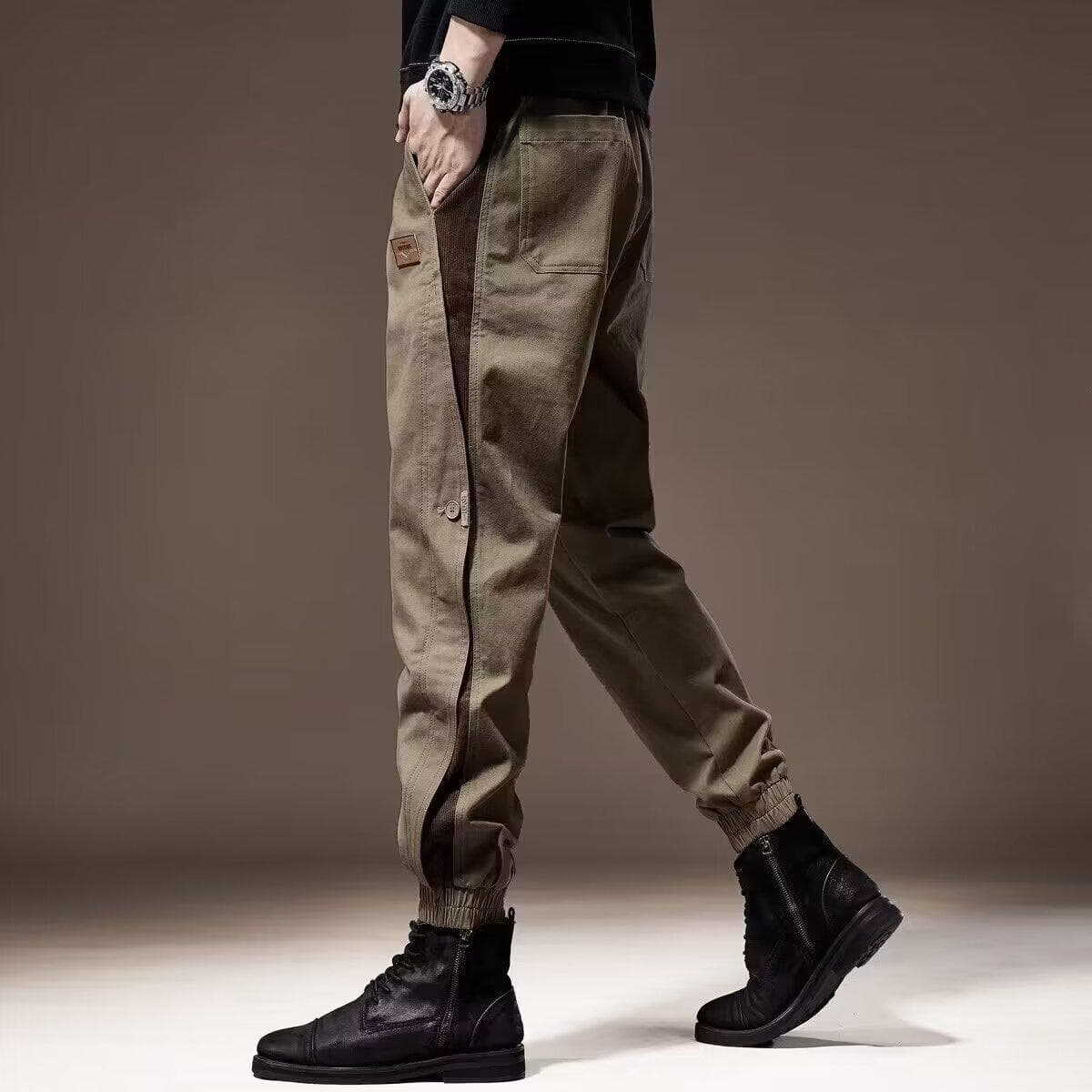 Tooling Pants Men's Summer Trendy Brand Thin Loose Versatile Tied Feet Contrasting Color Men's Casual Pants 5XL khaki