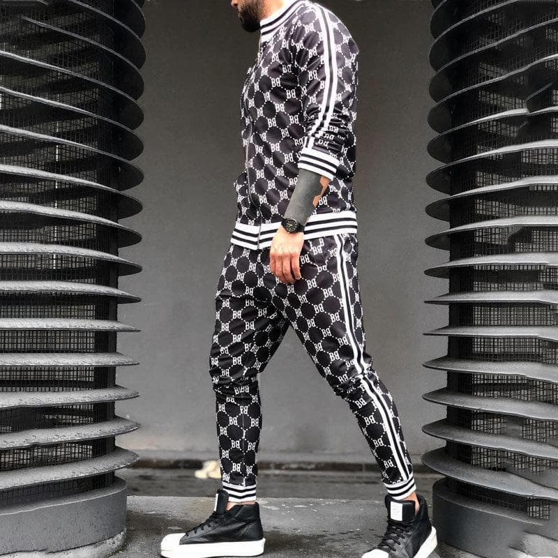 2024 Male Spring Autumn 3D Plaid Jacket Male Suit Casual Clothing Man Sets+Pants 2 Piece Sets Fashion Men's Tracksuit Sportswear XXL