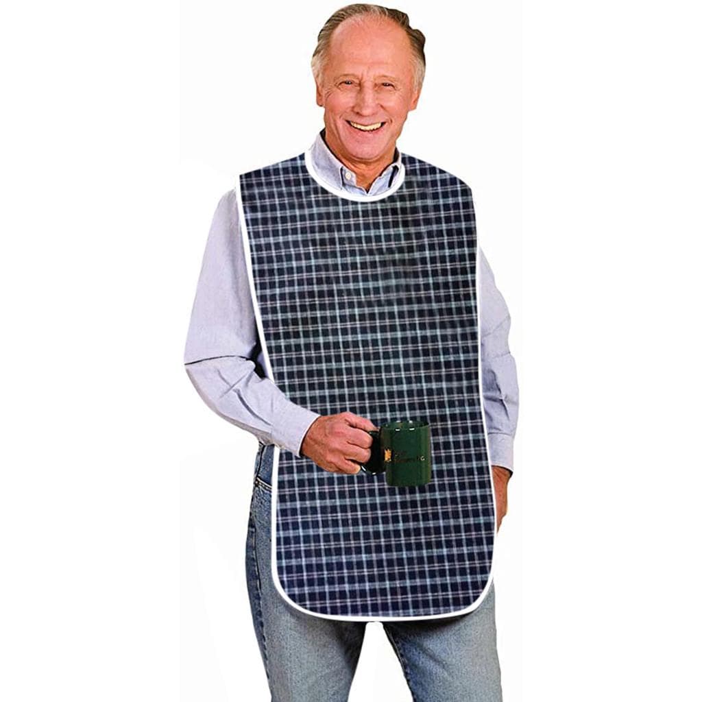Adult Bibs Clothing Protector Long Washable Reusable Bibs Waterproof Snap Closure blue