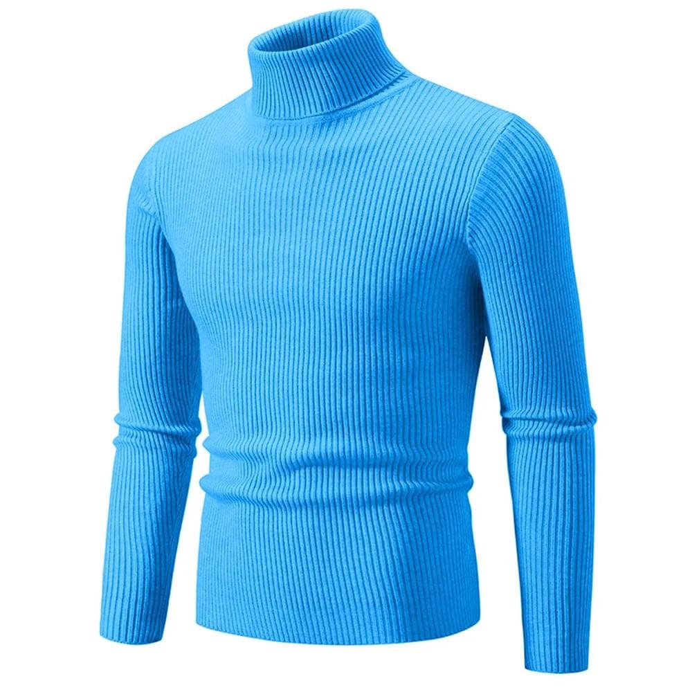 Mens Turtle Polo Neck Jumper Cable Knitted Warm Casual Winter Sweater Pullover XL light blue
