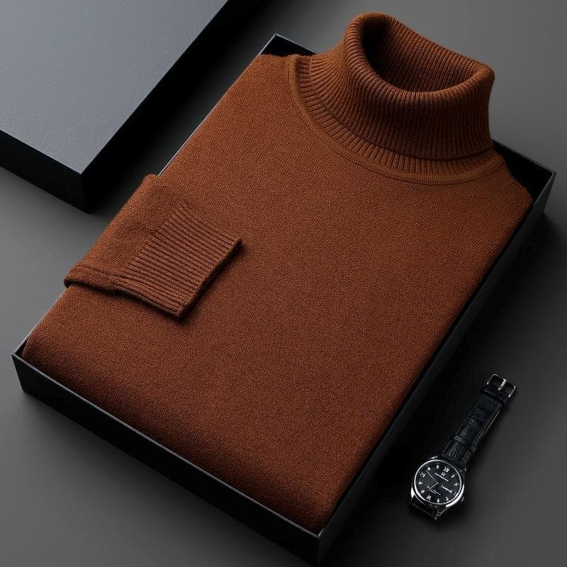 Sweatwear Mens Pilling Knitted Turtleneck Sweater Slim Fit Long Sleeve Pullover Trend Men Clothing XS brown