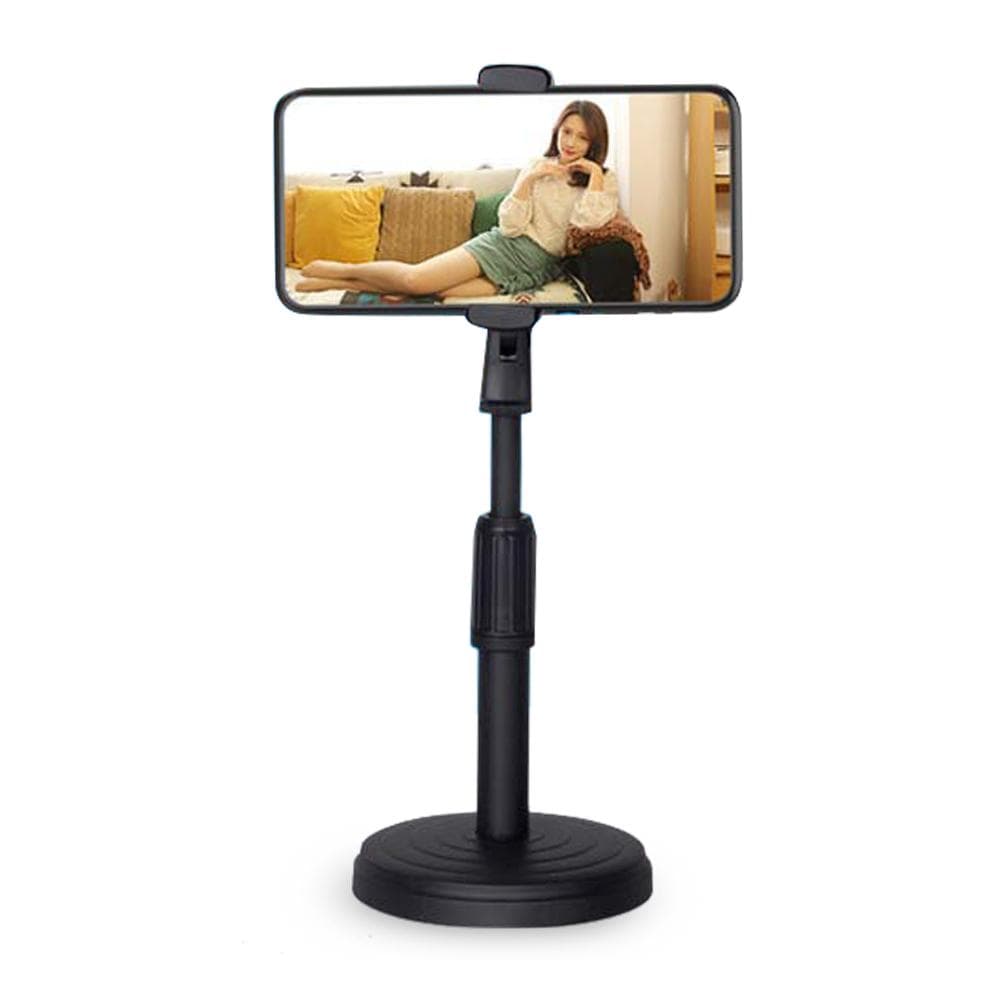 Desktop Cell Phone Stand Holder Clamp Tablet Stand Adjustable Height Portable Stable Round Base for black