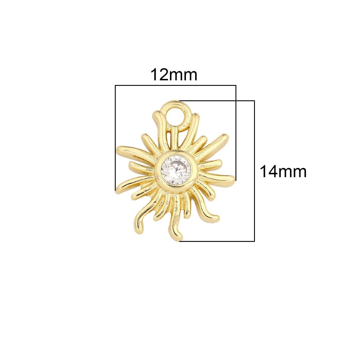 Copper Zircon Sun Lightning Charms Pendants for Necklace Earring Bracelet Making 12x14mm gold