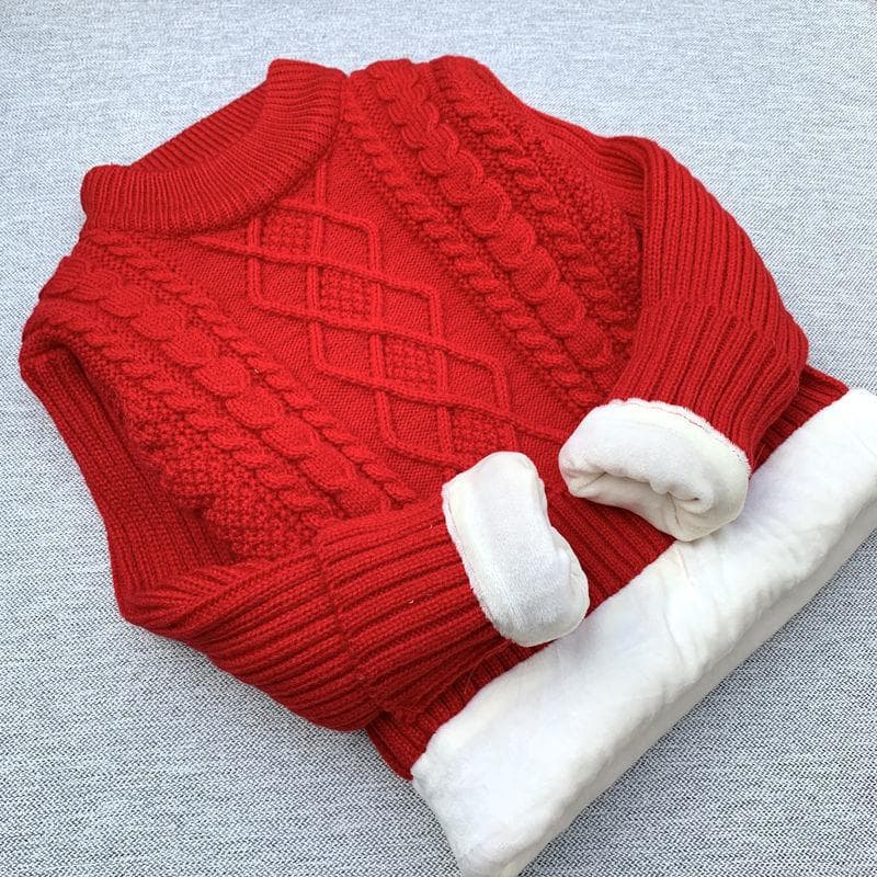 Children's Sweater White Velvet Winter Boys' High Neck Knitted Sweater Bottom Coat 160