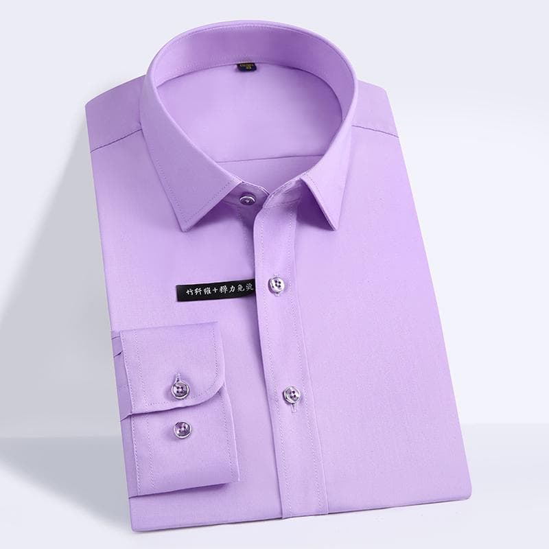 Men's Classic Business Silky Bamboo-fiber Long Sleeve Easy Care Pocketless Shirt 42 lavender