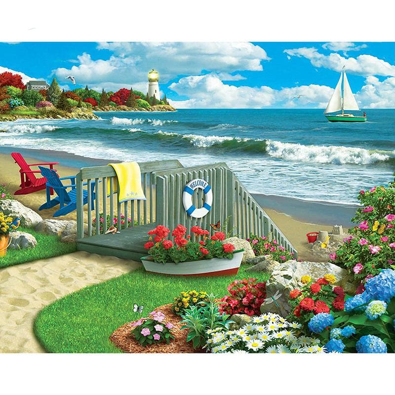 5D DIY Diamond Painting Seaside Embroidery Mosaic Cross Stitch Rhinestone Decor 20X30CM