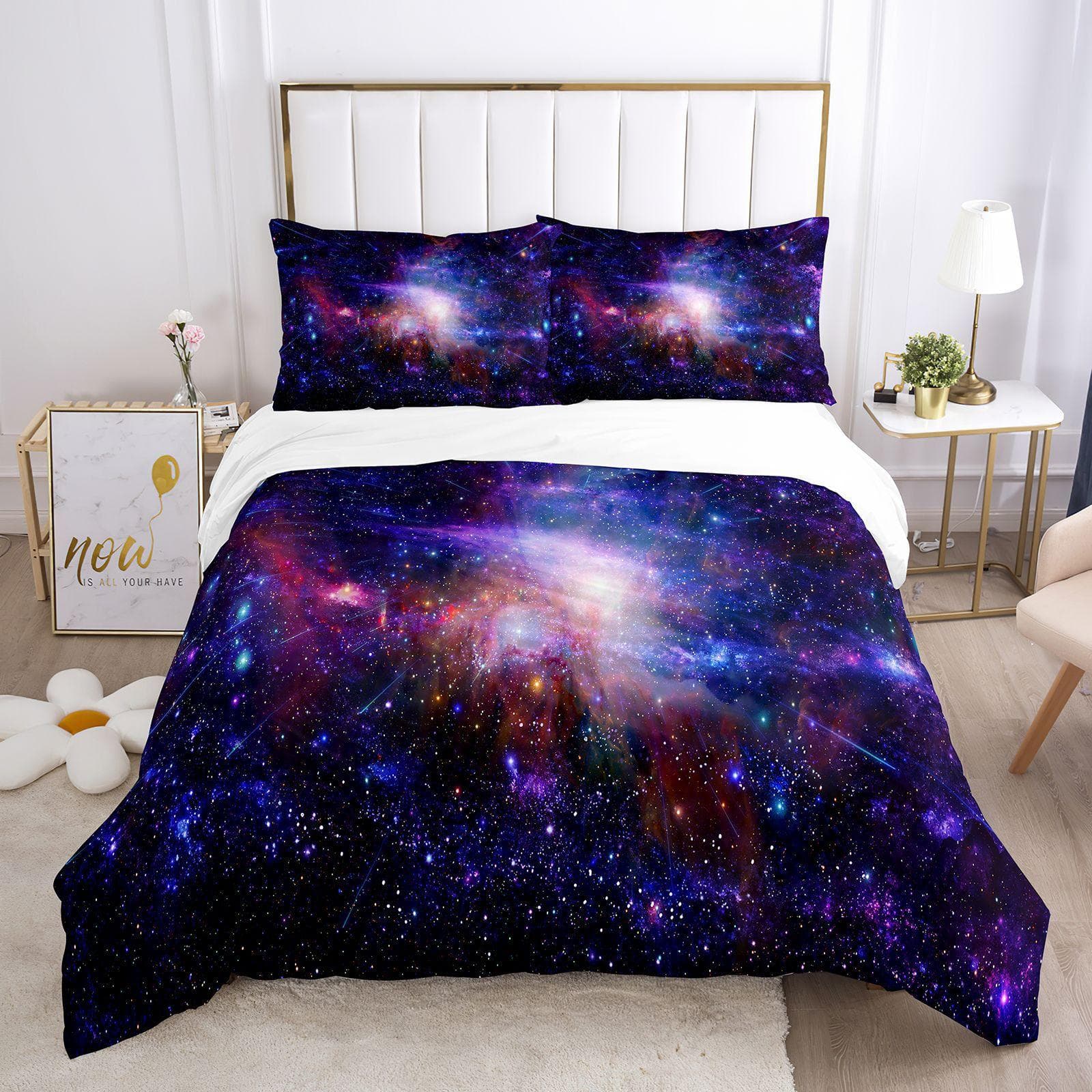 Galaxy Space Bedding Set 3D Universe Duvet Cover Psychedelic Quilt Cover With Zipper Queen Double Comforter Sets Kids Gifts US King(264x228cm)