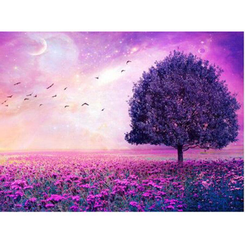 5D DIY Diamond Scenery Tree Purple Painting Lavender Full Round Diamond Embroidery Cross Stitch 20X30CM