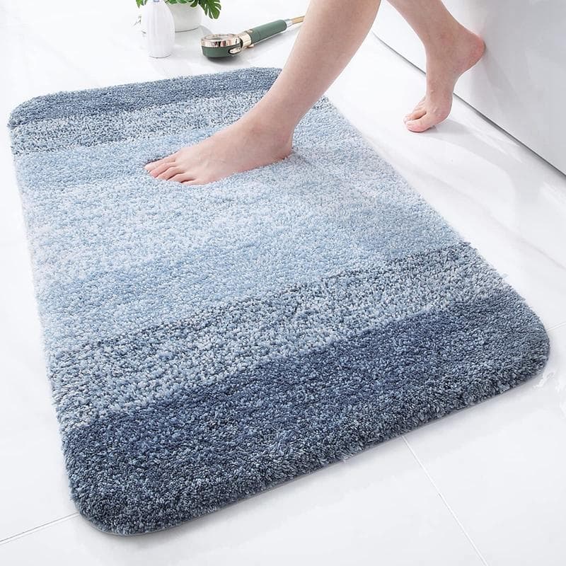 Olanly Shower Rug Non-Slip Bath Mat Super Absorbent Luxury Bathroom Carpet Soft Microfiber Foot Rug Floor Bedroom Home Stone Rug 41x61cm (16x24 inch) blue