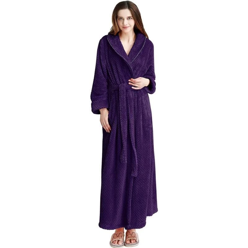 Loose Long Thick Bath Robe Hooded Winter Thick Women Bathrobe Flannel Terry Warm Comfortable Sleepwear for Female Dressing Gown M purple