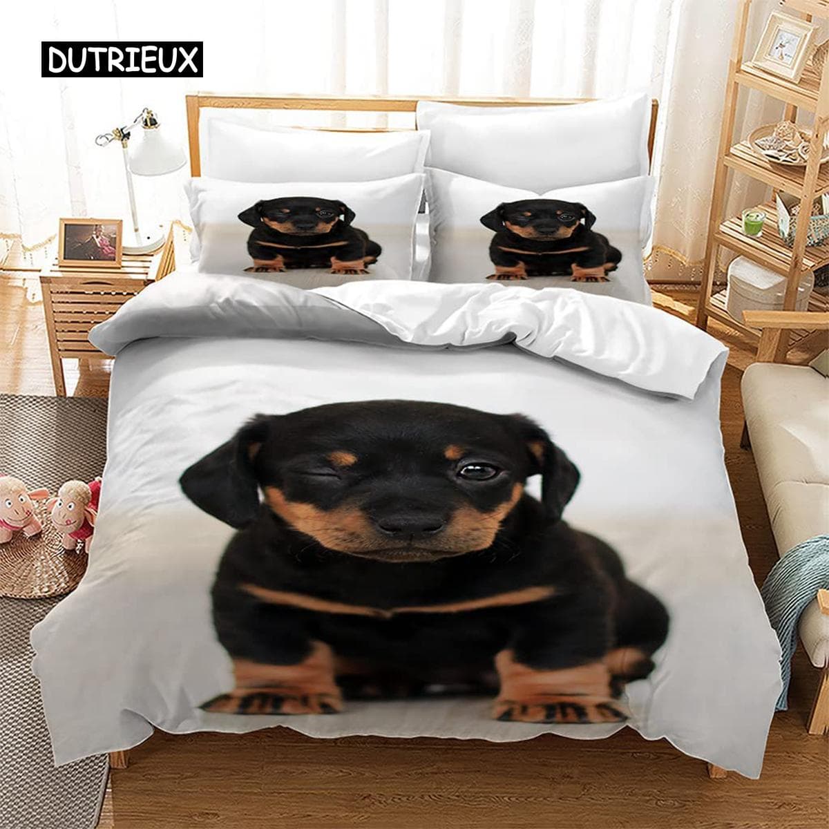 Rottweiler Duvet Cover Twin Black Rottweiler Twin Bedding Set Animal Theme for Dog Lover Polyester Double Queen King Quilt Cover 150x200cm 3pcs