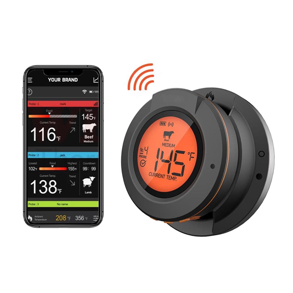 Wireless Meat Thermometer with 2 Probes 164FT BT4.2 APP Control IP64 Waterproof Meat Thermometer black
