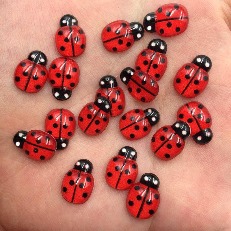 60pcs 9mm*13mm Resin Cute Colorful Beautiful Red Beetle Flat Back Rhinestone 9mm*13mm red
