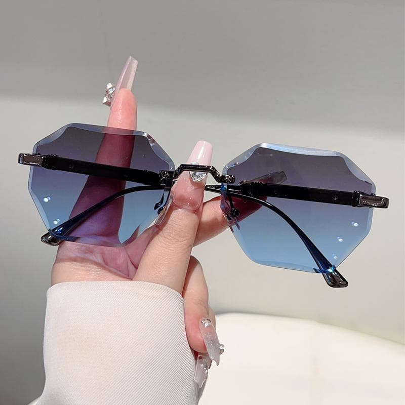 KAMMPT Rimless Polygon Sunglasses Men Women Vintage Fashion Trendy Luxury Brand Sun Glasses Casual Shades as picture shows