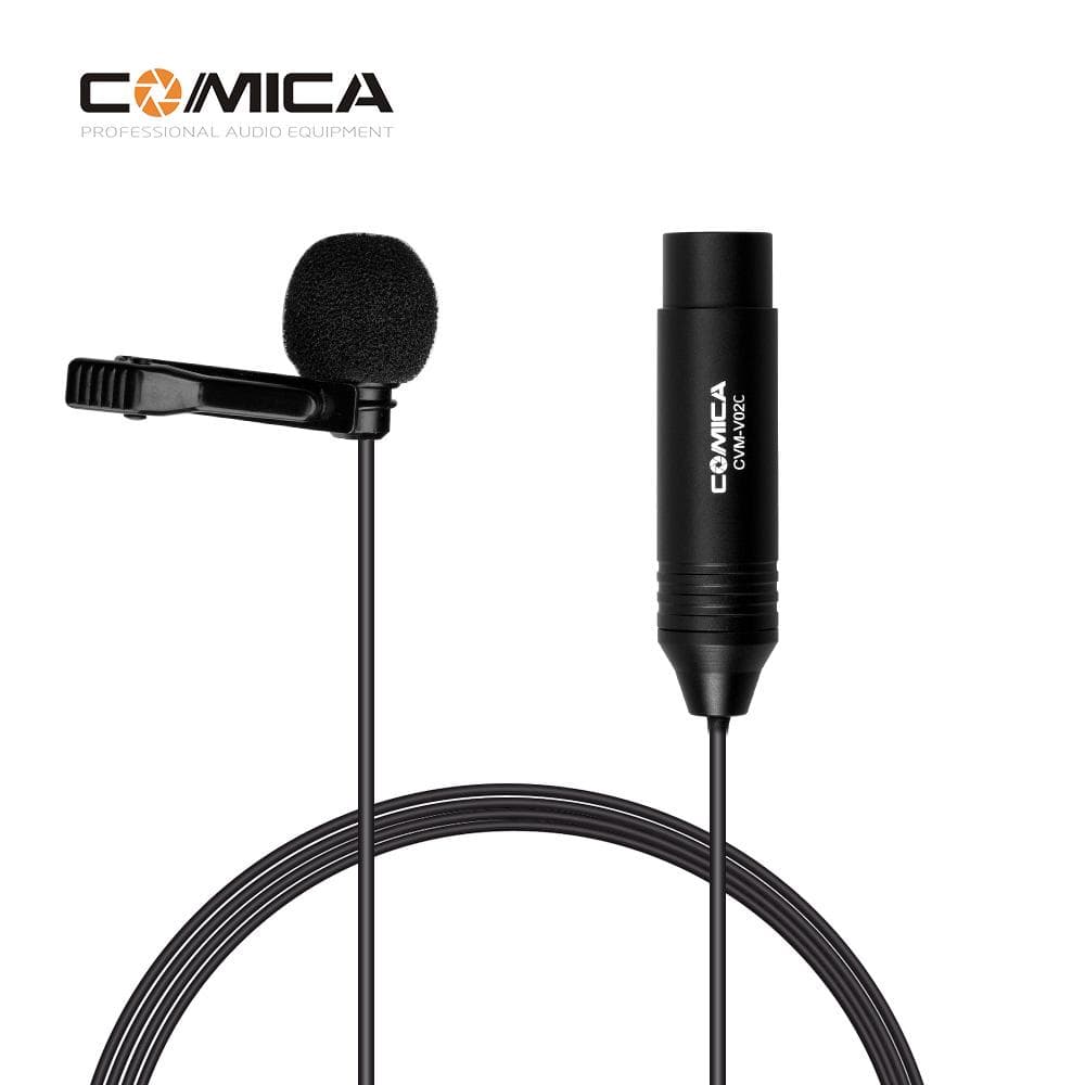 COMICA CVM-V02C Cardioid Lavalier Lapel Microphone Condenser Mic XLR Plug Supports 48V Phantom black
